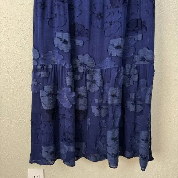 Shoshanna midnight navy blue floral embossed off shoulder maxi dress Prom 4 - Picture 6 of 15